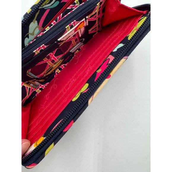 Vera Bradley Accordion Wallet Navy Blue Ribbon Floral Print Retired 2012 - Picture 11 of 11